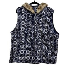 Talbots Après-Ski Hooded Vest Womens Size 3X Fair Isle Wintercore Old Money Prep